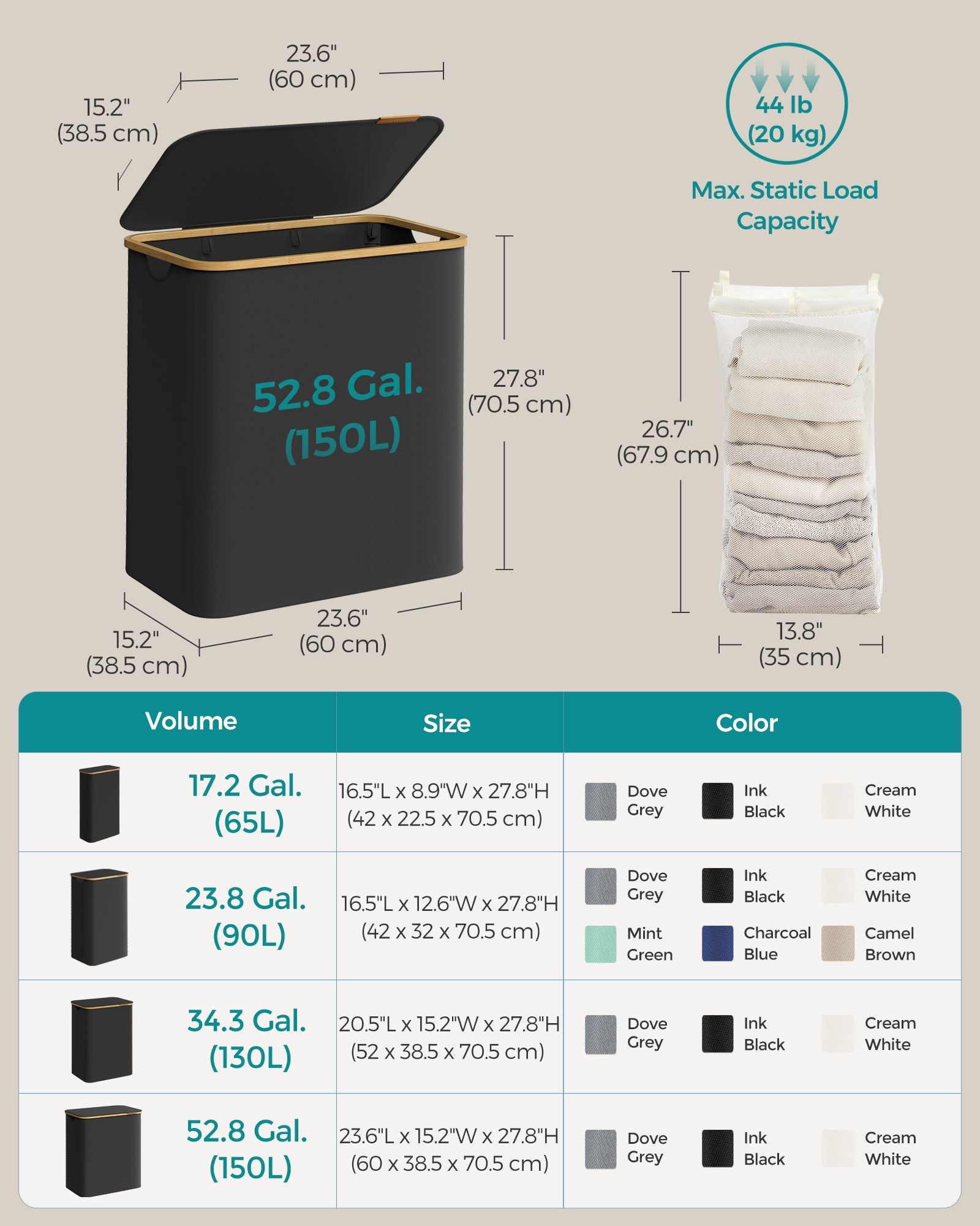 130L 2-Section Laundry Basket with Lid Ink Black - image 32