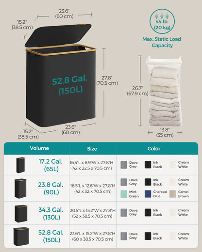 130L 2-Section Laundry Basket with Lid Ink Black - image 32