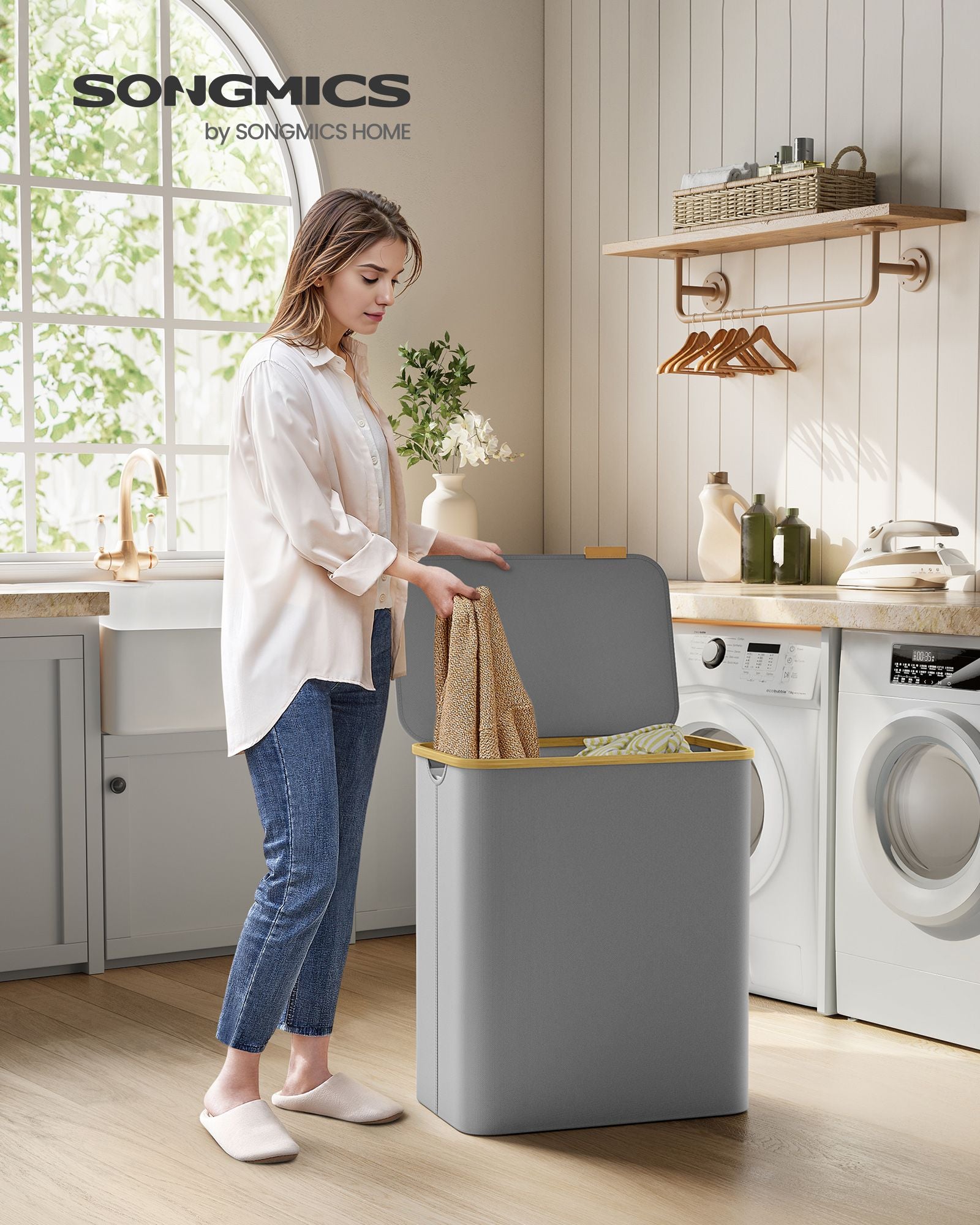130L 2-Section Laundry Basket with Lid Ink Black - image 37