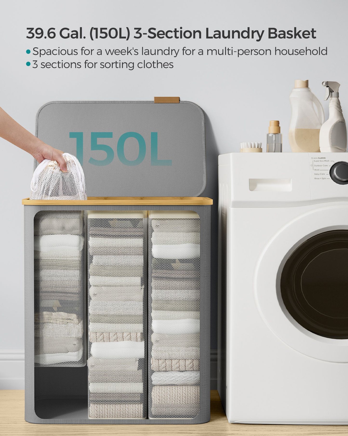 130L 2-Section Laundry Basket with Lid Ink Black - image 38
