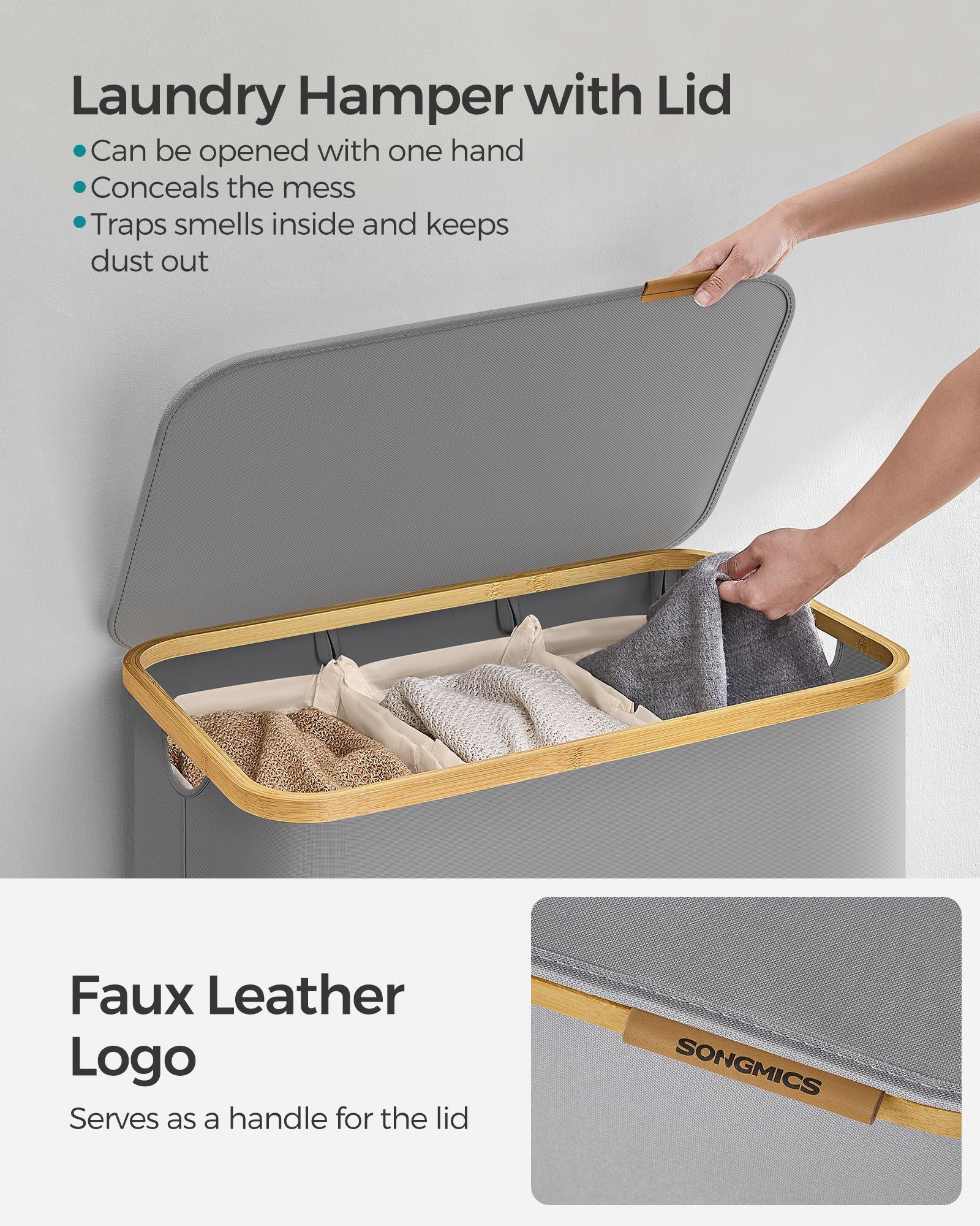 130L 2-Section Laundry Basket with Lid Ink Black - image 39