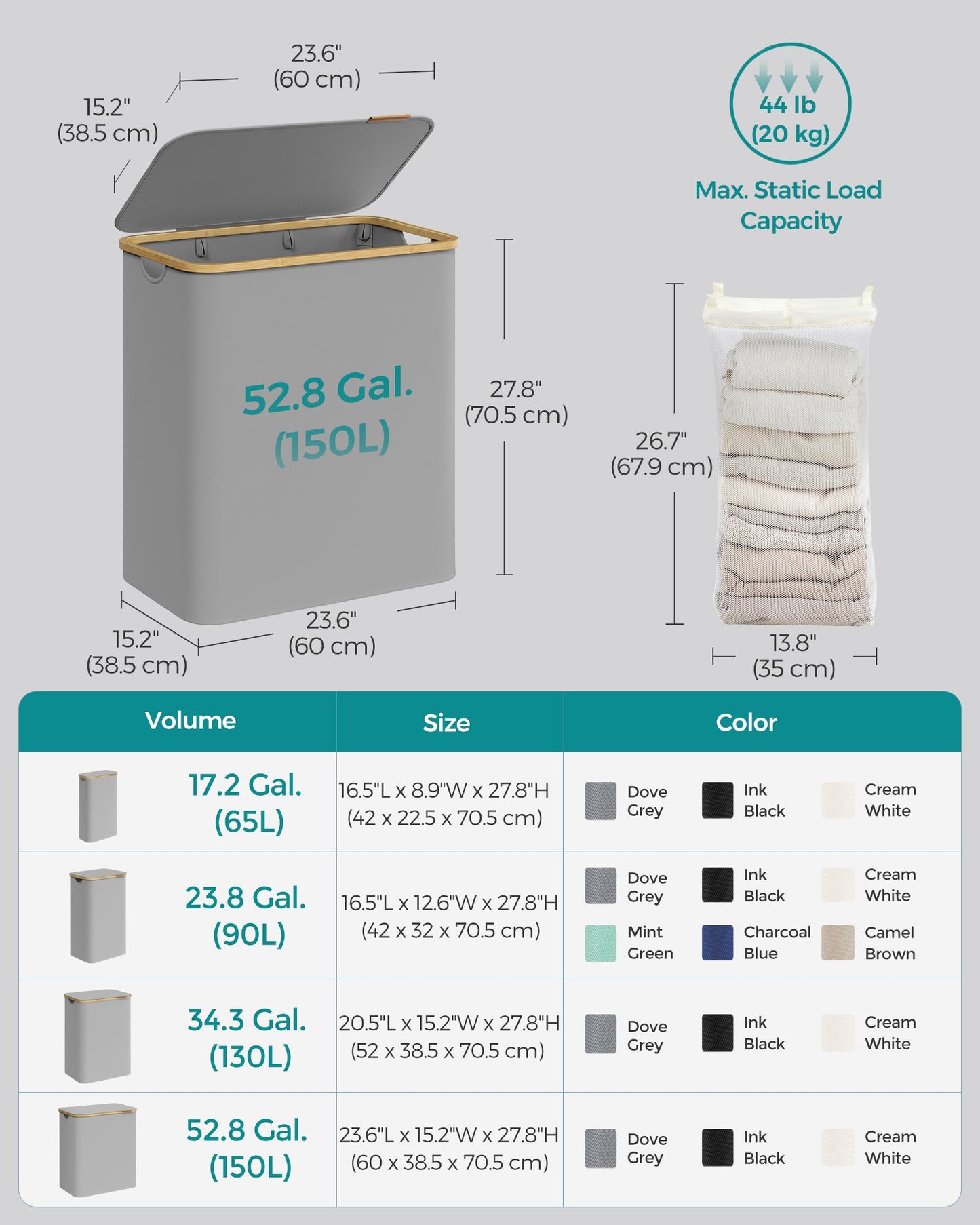130L 2-Section Laundry Basket with Lid Ink Black - image 41