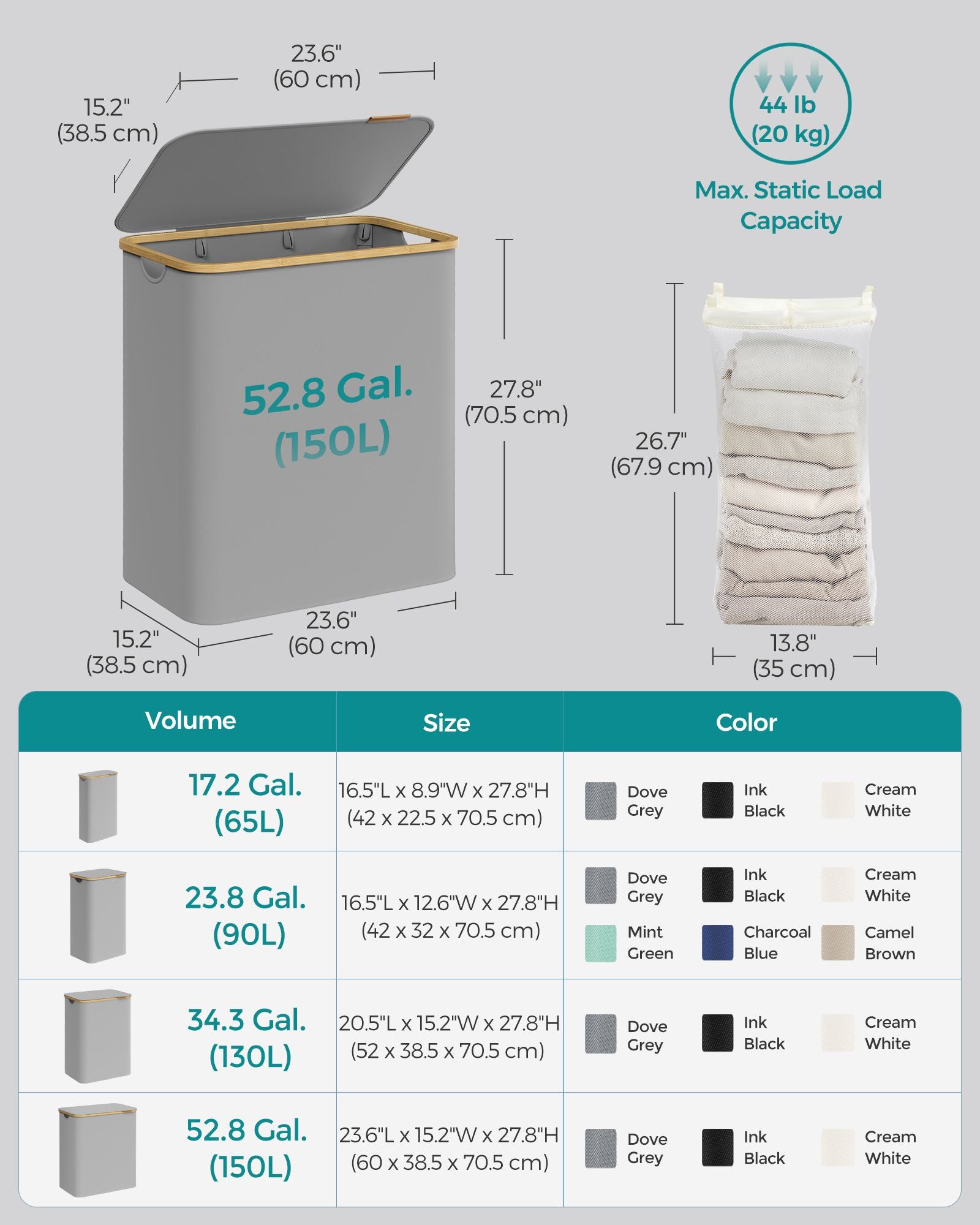 130L 2-Section Laundry Basket with Lid Ink Black - image 41