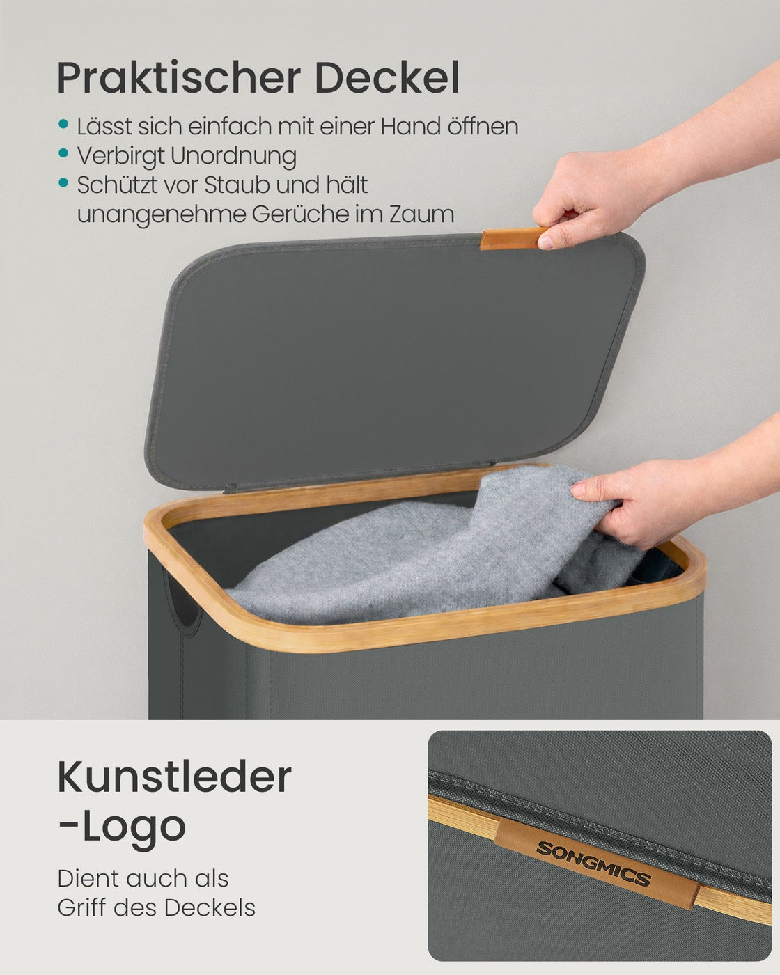 Laundry Hamper with Lid 26.4 Gal. (100 L) 42 x 32 x 70.5 cm Slate Grey