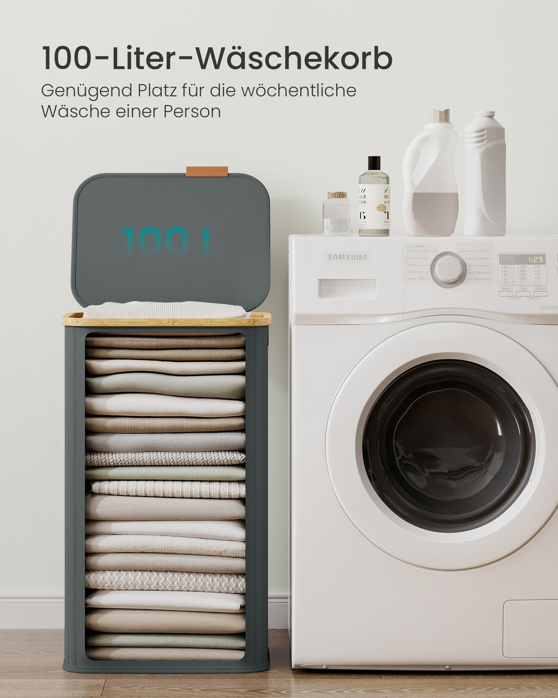 Laundry Hamper with Lid 26.4 Gal. (100 L) 42 x 32 x 70.5 cm Slate Grey