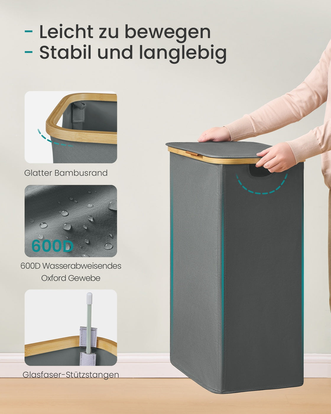 Laundry Hamper with Lid 26.4 Gal. (100 L) 42 x 32 x 70.5 cm Slate Grey