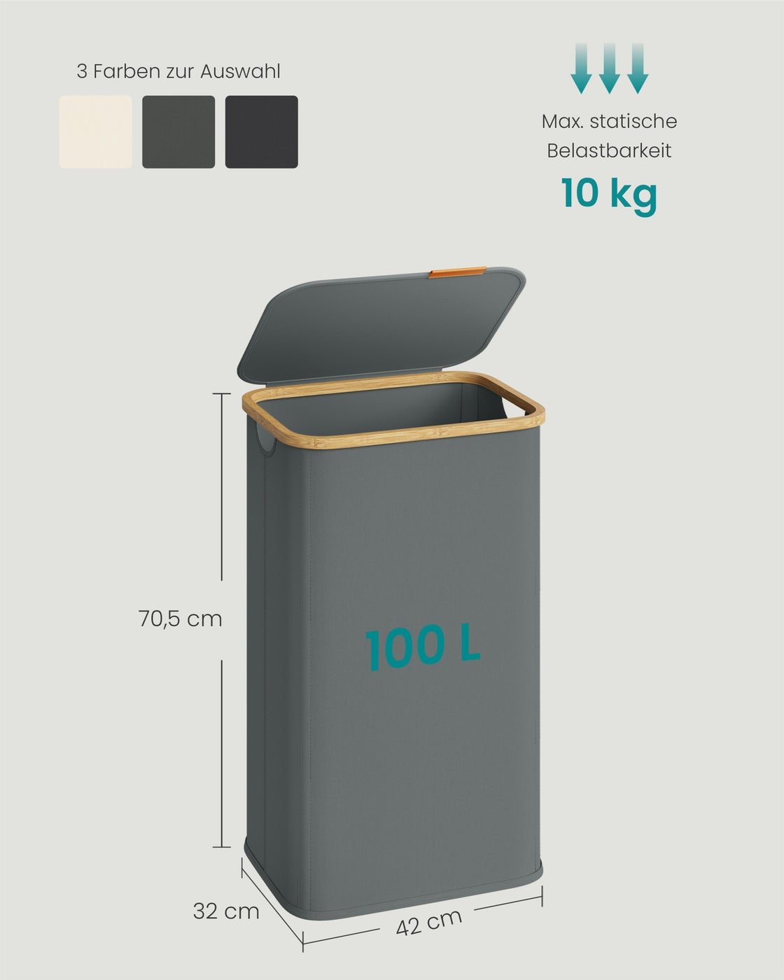 Laundry Hamper with Lid 26.4 Gal. (100 L) 42 x 32 x 70.5 cm Slate Grey