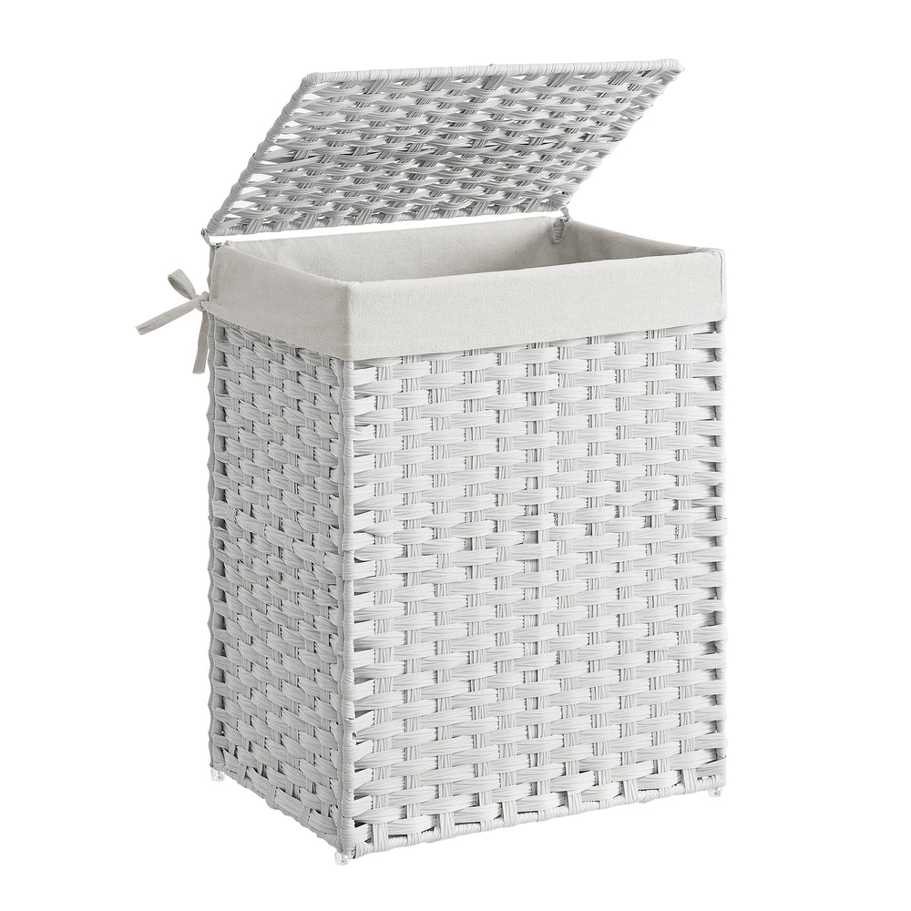 Handwoven Laundry Hamper, 23.8 Gal (90L) Synthetic Rattan Clothes Laundry Basket with Lid and Handles