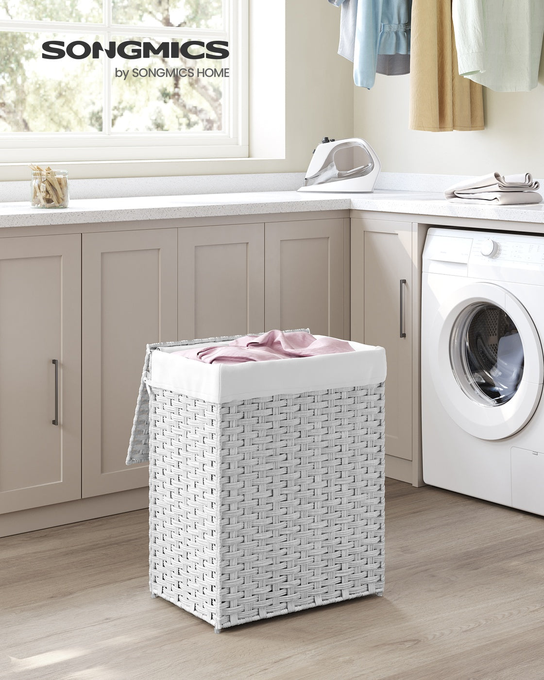 Handwoven Laundry Hamper, 23.8 Gal (90L) Synthetic Rattan Clothes Laundry Basket with Lid and Handles