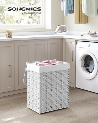 Handwoven Laundry Hamper, 23.8 Gal (90L) Synthetic Rattan Clothes Laundry Basket with Lid and Handles
