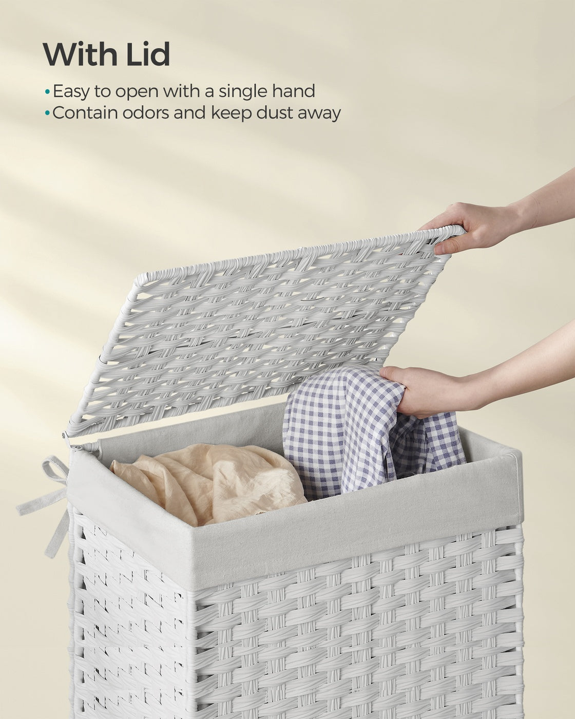 Handwoven Laundry Hamper, 23.8 Gal (90L) Synthetic Rattan Clothes Laundry Basket with Lid and Handles