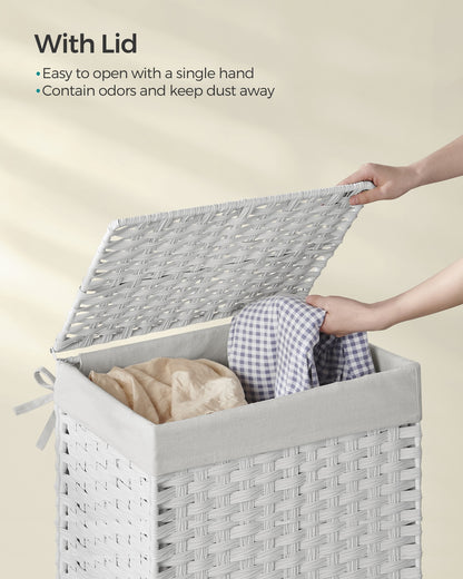 Handwoven Laundry Hamper, 23.8 Gal (90L) Synthetic Rattan Clothes Laundry Basket with Lid and Handles