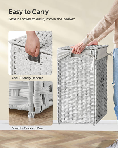 Handwoven Laundry Hamper, 23.8 Gal (90L) Synthetic Rattan Clothes Laundry Basket with Lid and Handles