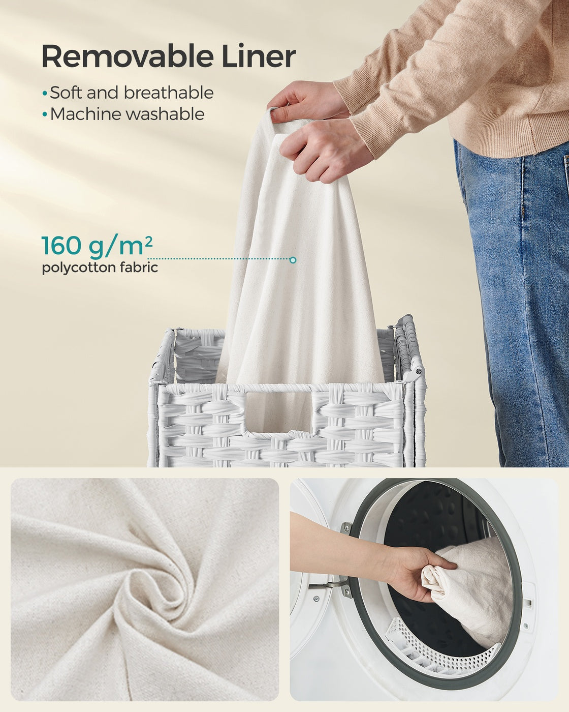Handwoven Laundry Hamper, 23.8 Gal (90L) Synthetic Rattan Clothes Laundry Basket with Lid and Handles