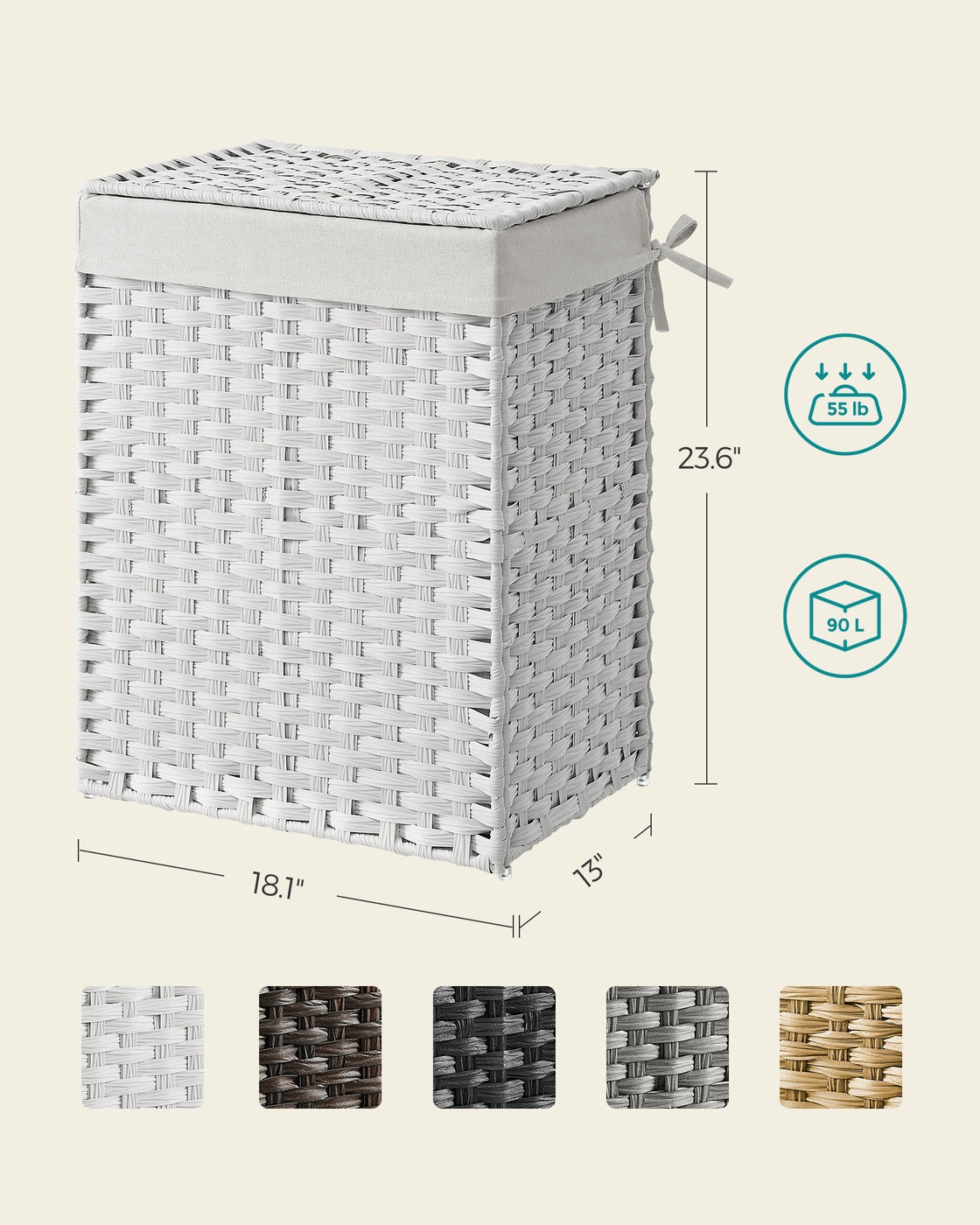 Handwoven Laundry Hamper, 23.8 Gal (90L) Synthetic Rattan Clothes Laundry Basket with Lid and Handles
