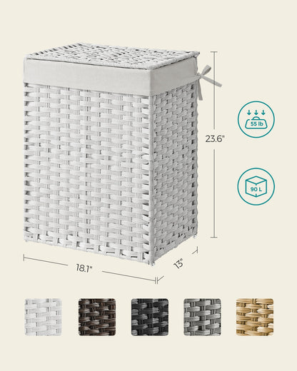 Handwoven Laundry Hamper, 23.8 Gal (90L) Synthetic Rattan Clothes Laundry Basket with Lid and Handles