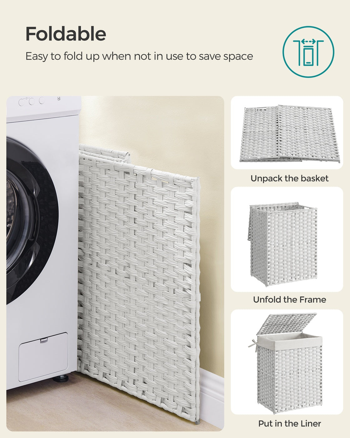 Handwoven Laundry Hamper, 23.8 Gal (90L) Synthetic Rattan Clothes Laundry Basket with Lid and Handles