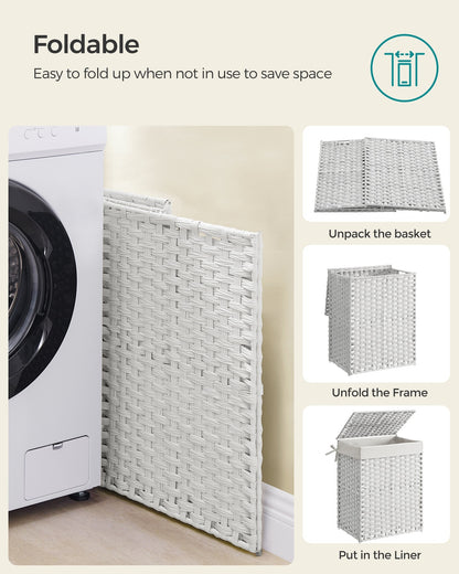 Handwoven Laundry Hamper, 23.8 Gal (90L) Synthetic Rattan Clothes Laundry Basket with Lid and Handles