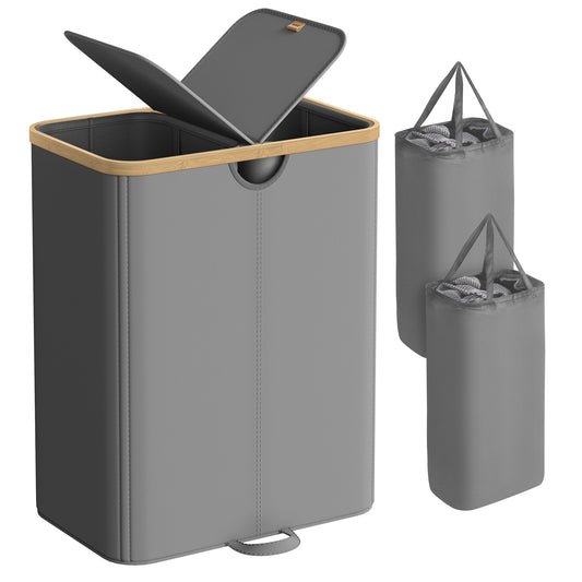 Laundry Basket with 2 Compartments, 150 Liter Laundry Sorter with Lid, Laundry Bin - image 1