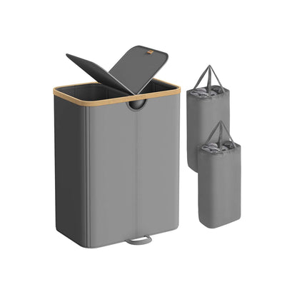 Laundry Basket with 2 Compartments, 150 Liter Laundry Sorter with Lid, Laundry Bin