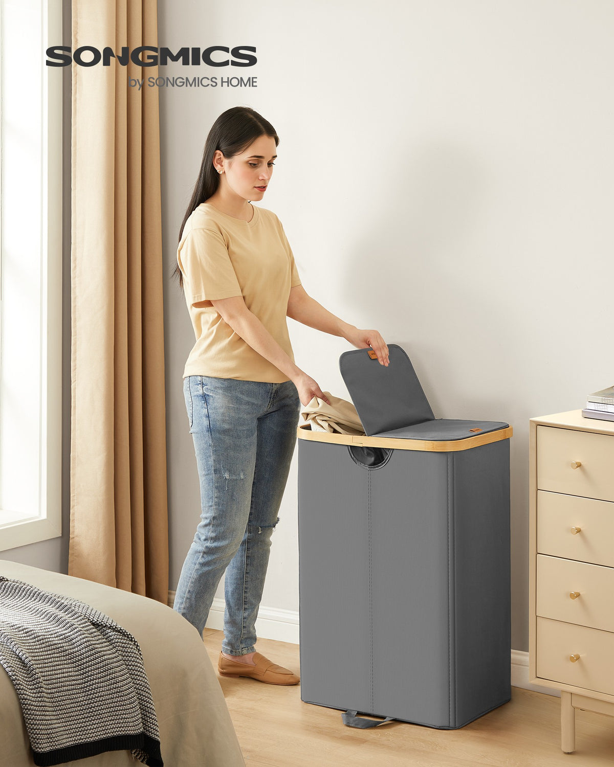 Laundry Basket with 2 Compartments, 150 Liter Laundry Sorter with Lid, Laundry Bin - image 2