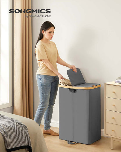 Laundry Basket with 2 Compartments, 150 Liter Laundry Sorter with Lid, Laundry Bin