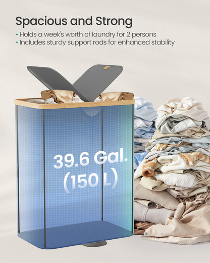 Laundry Basket with 2 Compartments, 150 Liter Laundry Sorter with Lid, Laundry Bin - image 3
