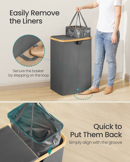 Laundry Basket with 2 Compartments, 150 Liter Laundry Sorter with Lid, Laundry Bin - image 5