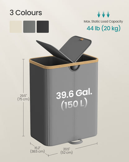 Laundry Basket with 2 Compartments, 150 Liter Laundry Sorter with Lid, Laundry Bin - image 6