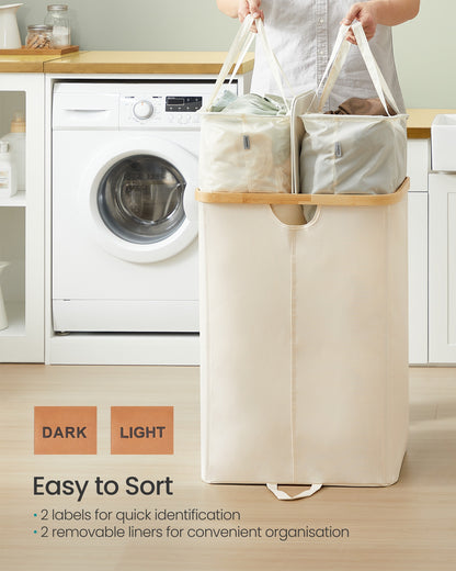 Laundry Basket with 2 Compartments, Laundry Basket, 150 L, Sorter with Lid, Removable Clothes Bags - image 4