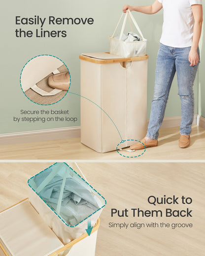 Laundry Basket with 2 Compartments, Laundry Basket, 150 L, Sorter with Lid, Removable Clothes Bags - image 5