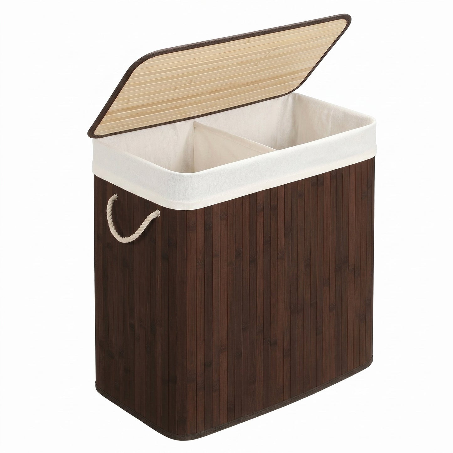 Bamboo Laundry Basket, 2 Sorting Compartments, Removable Bag - image 1