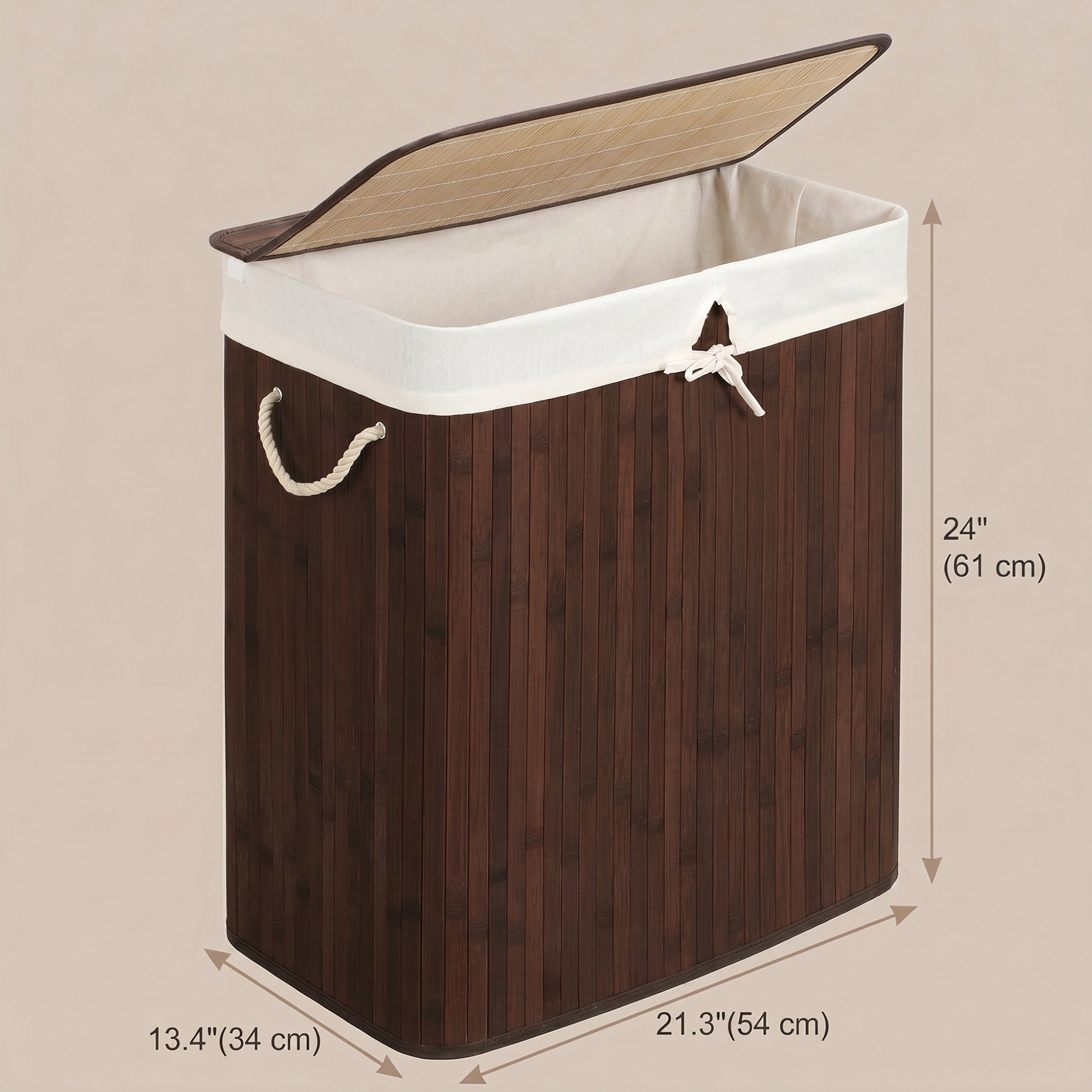 Bamboo Laundry Basket, 2 Sorting Compartments, Removable Bag - image 3