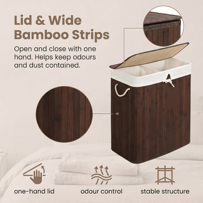 Bamboo Laundry Basket, 2 Sorting Compartments, Removable Bag - image 6