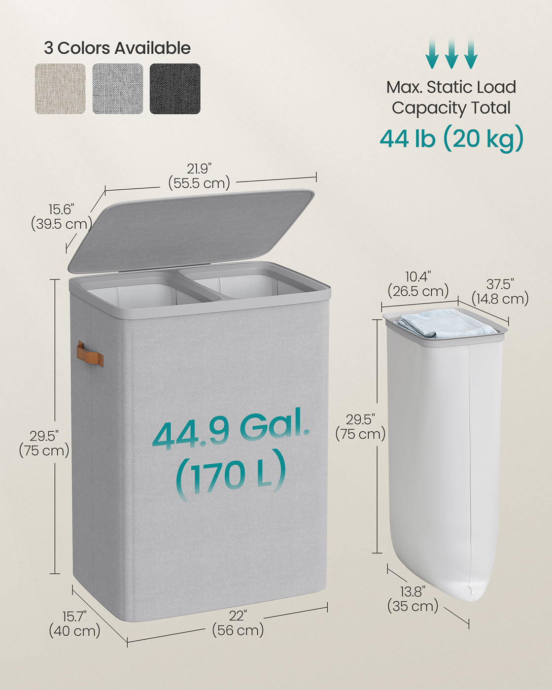 44.9 Gal. Laundry Hamper with Lid and Handles - HWLEXTRA 