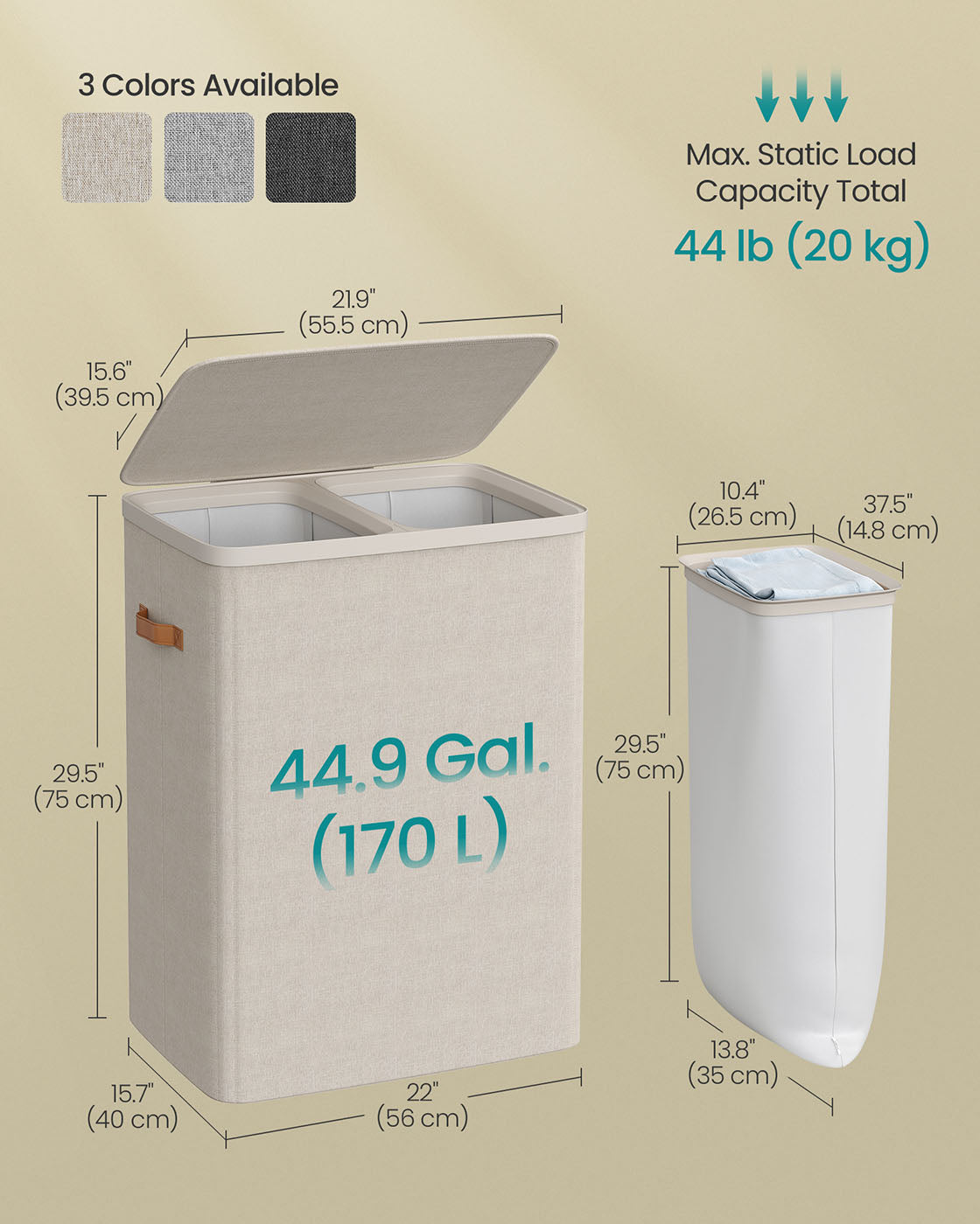 44.9 Gal. Laundry Hamper with Lid and Handles - HWLEXTRA 