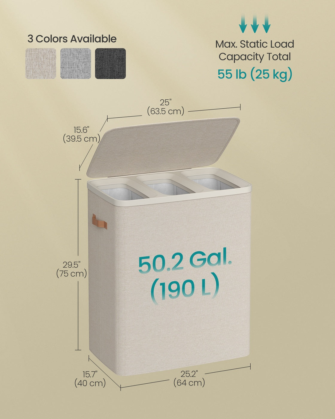 50.2 Gal. Laundry Hamper with Lid and Handles - HWLEXTRA 