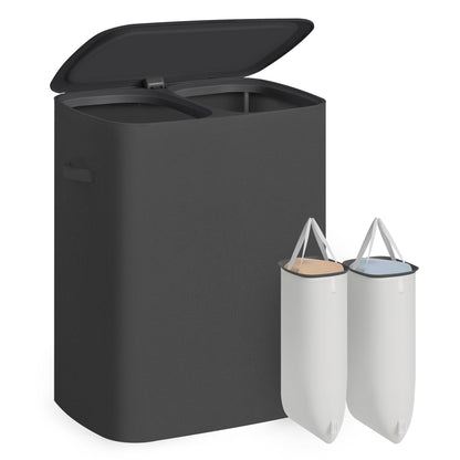 Laundry Basket with Lid, 42.2 Gallons, 2-Compartment Laundry Hamper with Handle, Removable Liner - image 7