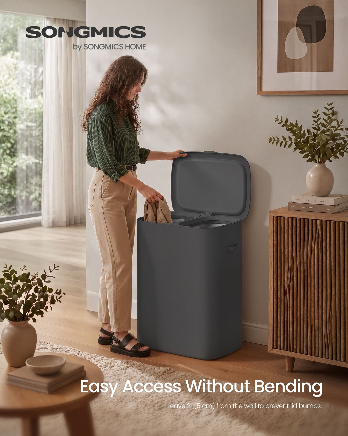 Laundry Basket with Lid, 42.2 Gallons, 2-Compartment Laundry Hamper with Handle, Removable Liner - image 8