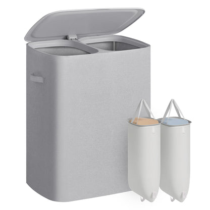Laundry Basket with Lid, 42.2 Gallons, 2-Compartment Laundry Hamper with Handle, Removable Liner - image 4