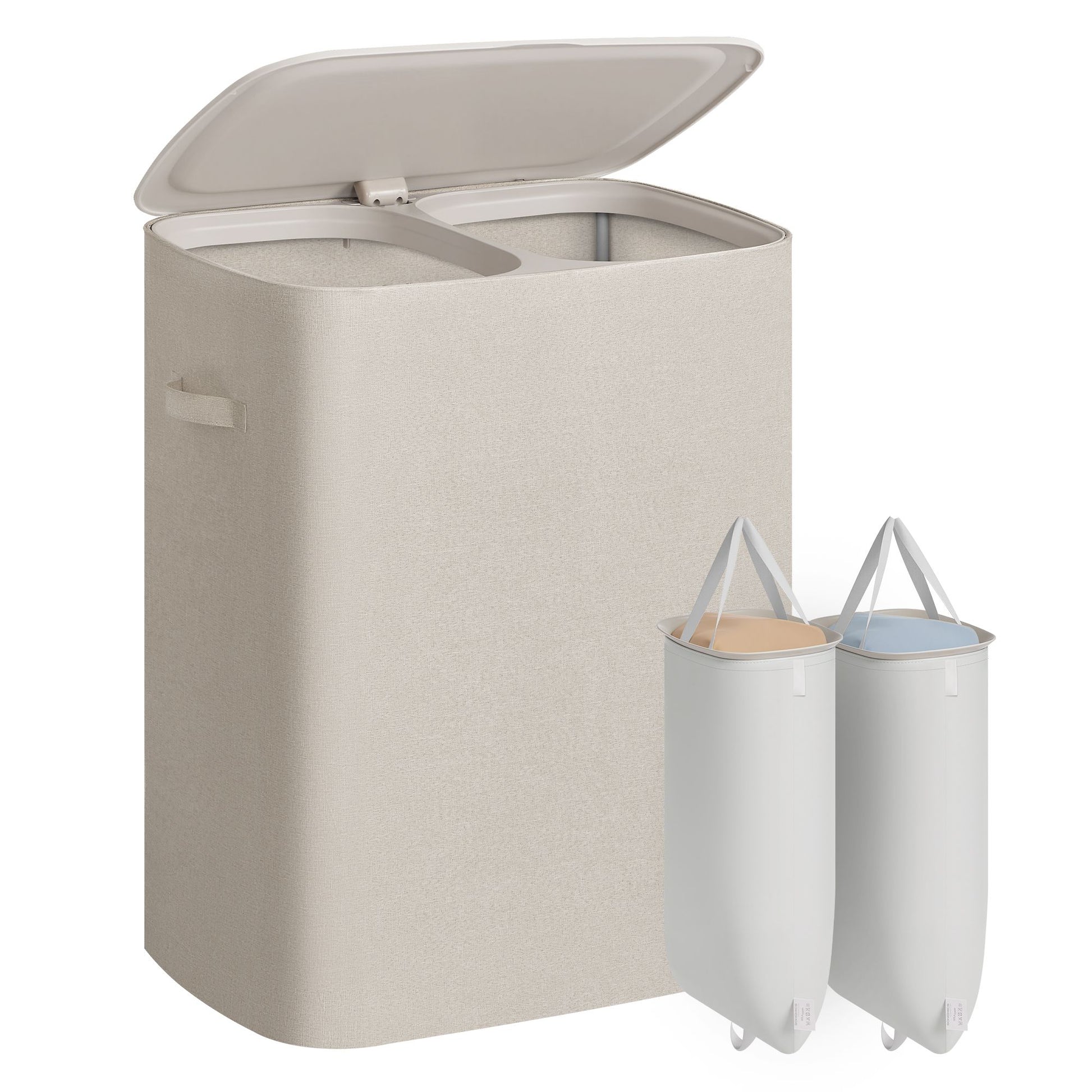 Laundry Basket with Lid, 42.2 Gallons, 2-Compartment Laundry Hamper with Handle, Removable Liner - image 1