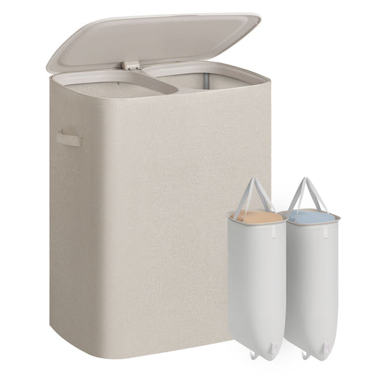 Laundry Basket with Lid, 42.2 Gallons, 2-Compartment Laundry Hamper with Handle, Removable Liner - image 1