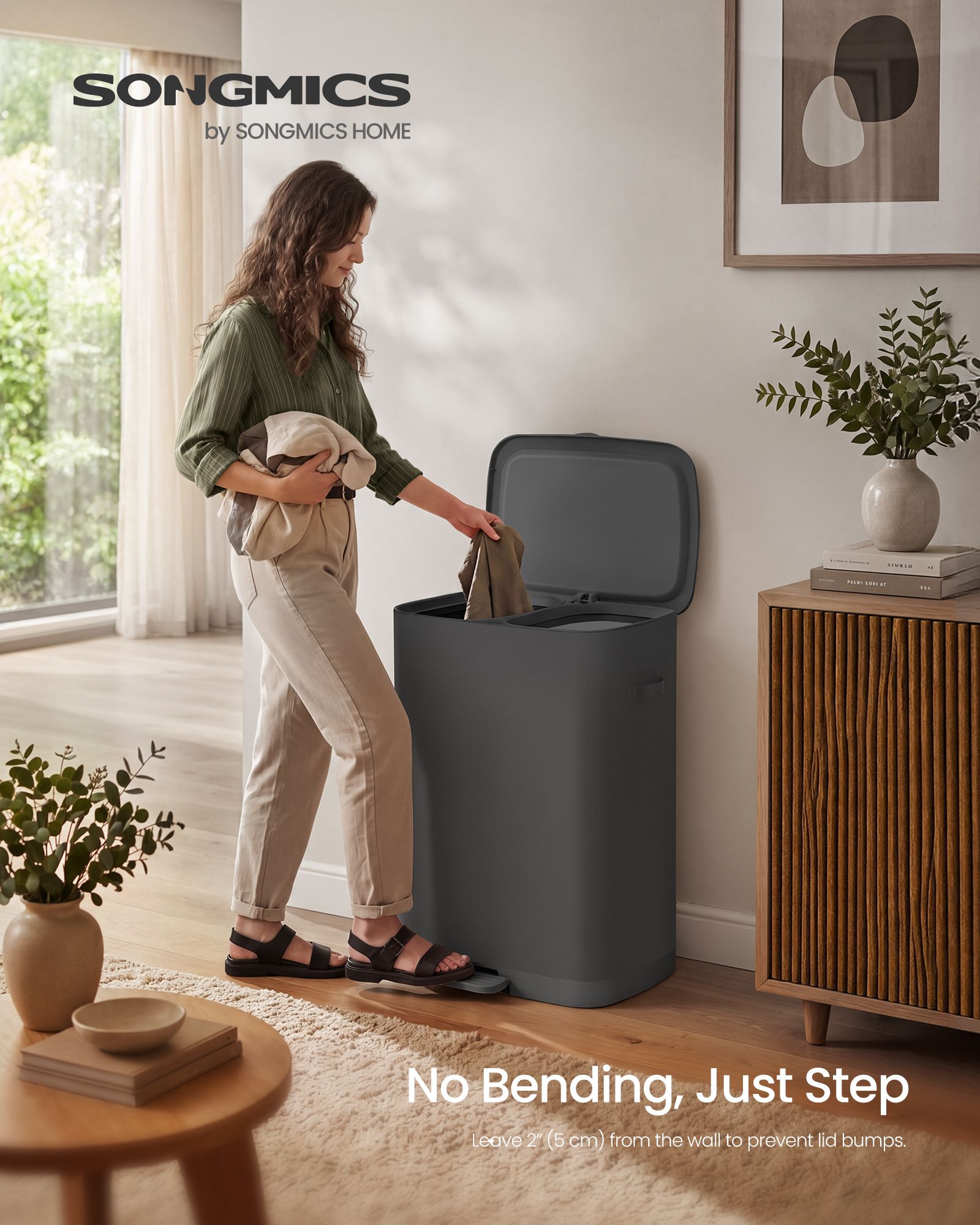Laundry Basket with Lid, 42.2 Gallons, 2-Compartment Laundry Hamper with Handle and Pedal, Easy Assembly - image 7