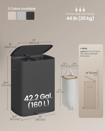 Laundry Basket with Lid, 42.2 Gallons, 2-Compartment Laundry Hamper with Handle and Pedal, Easy Assembly - image 8