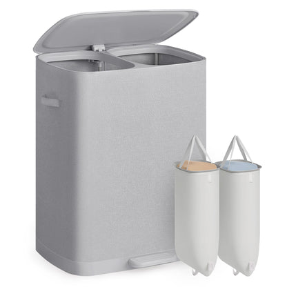 Laundry Basket with Lid, 42.2 Gallons, 2-Compartment Laundry Hamper with Handle and Pedal, Easy Assembly - image 4