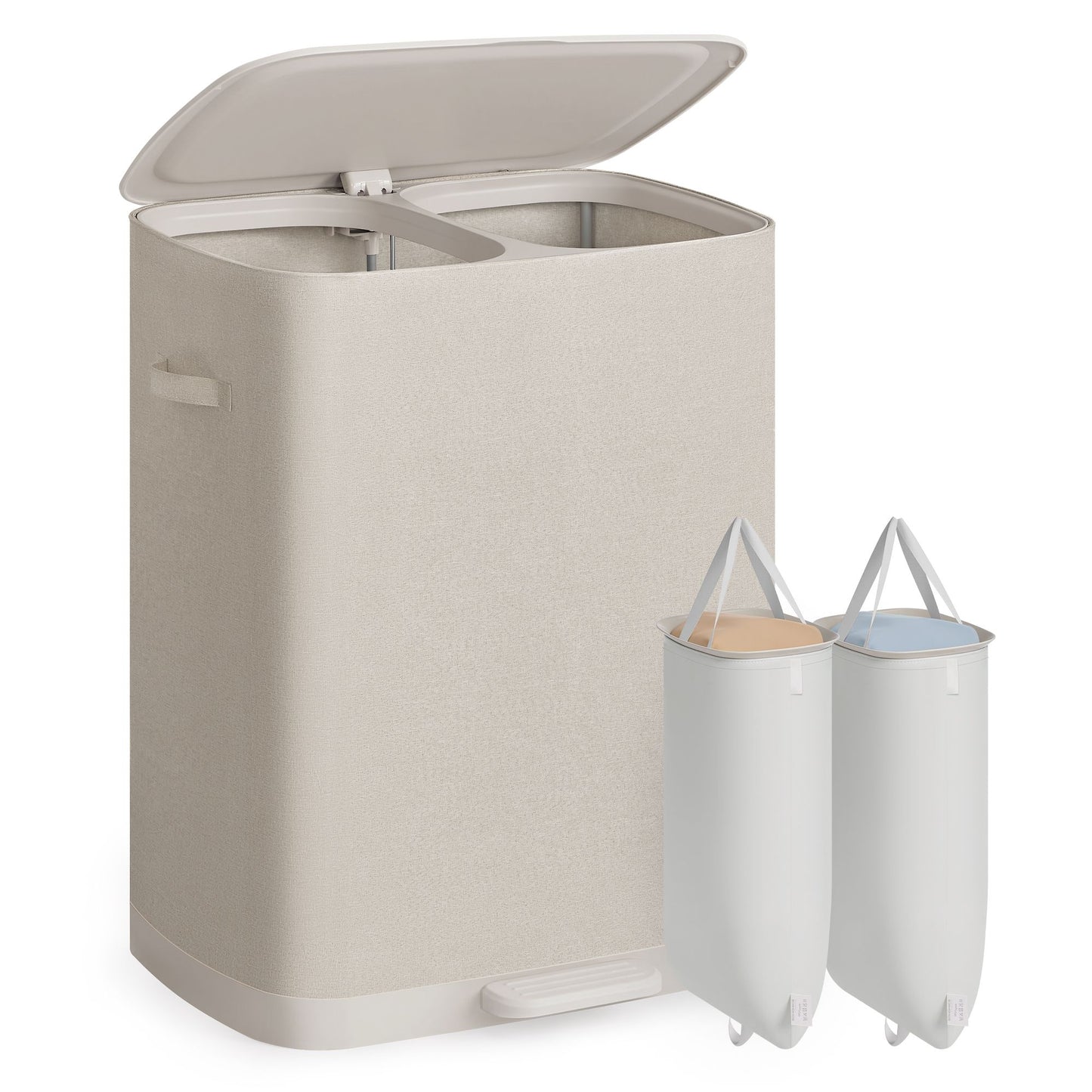 Laundry Basket with Lid, 42.2 Gallons, 2-Compartment Laundry Hamper with Handle and Pedal, Easy Assembly - image 1