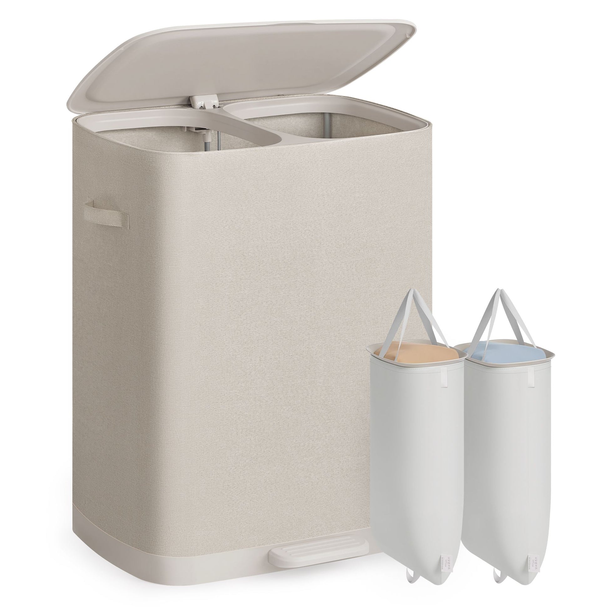 Laundry Basket with Lid, 42.2 Gallons, 2-Compartment Laundry Hamper with Handle and Pedal, Easy Assembly - image 1