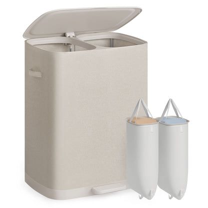 Laundry Basket with Lid, 42.2 Gallons, 2-Compartment Laundry Hamper with Handle and Pedal, Easy Assembly - image 1