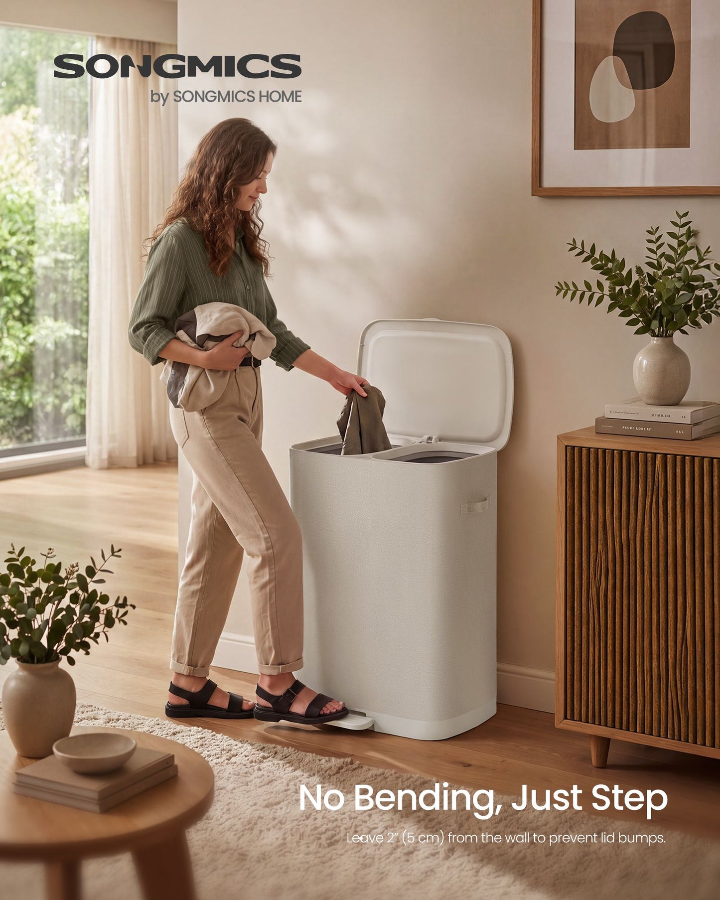 Laundry Basket with Lid, 42.2 Gallons, 2-Compartment Laundry Hamper with Handle and Pedal, Easy Assembly - image 2