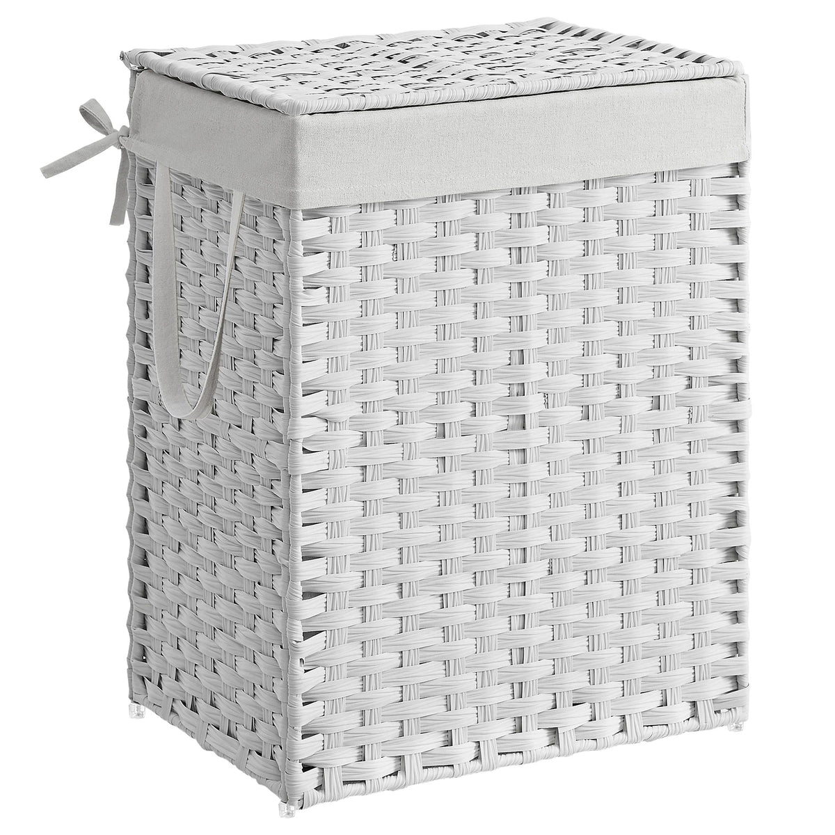 90 L Laundry Basket, Foldable Synthetic Rattan Storage Basket with Lid and Handles, Removable Liners